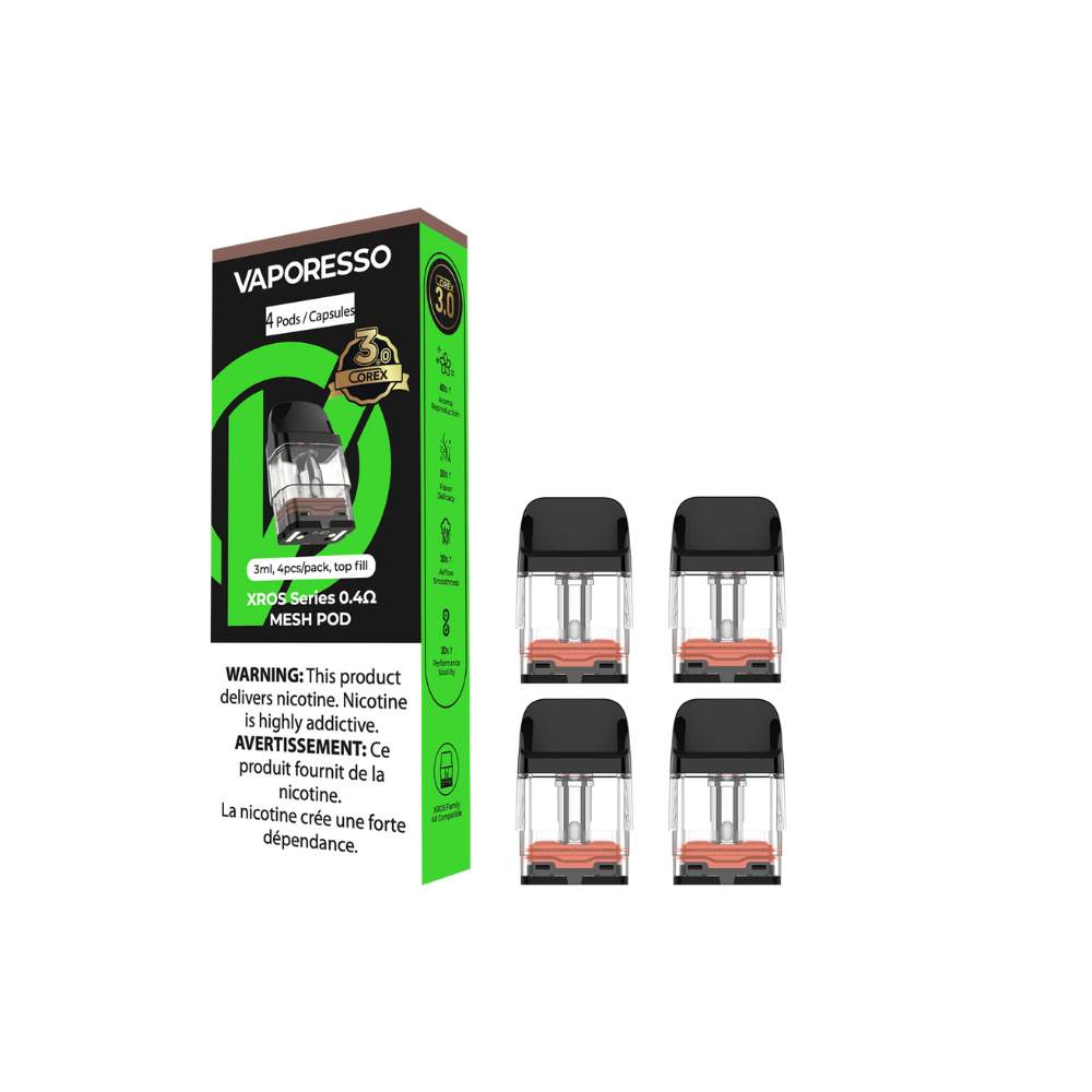 VAPORESSO XROS 0.4 OHM COREX 3.0 REPLACEMENT POD 3ML (4 PACK) [CRC]