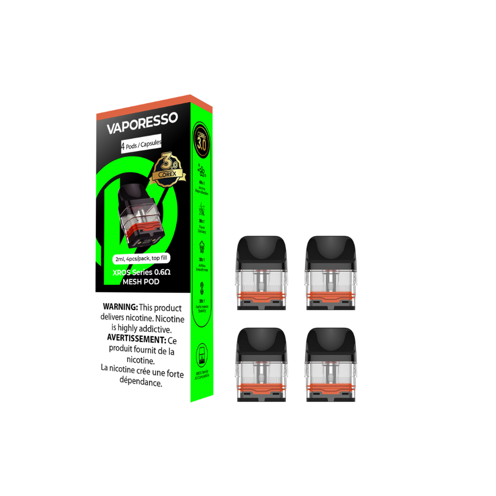 VAPORESSO XROS 0.6 OHM COREX 3.0 REPLACEMENT POD 3ML (4 PACK) [CRC]
